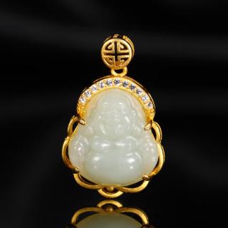 er08439 和田玉白玉豪华镶嵌佛公吊坠