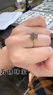 《柔莺》天然和田玉蛋面戒指女宝石翡翠金镶玉石母亲节送妈妈礼物 和