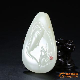 和田玉白玉籽料 黄铭大师作品 观音